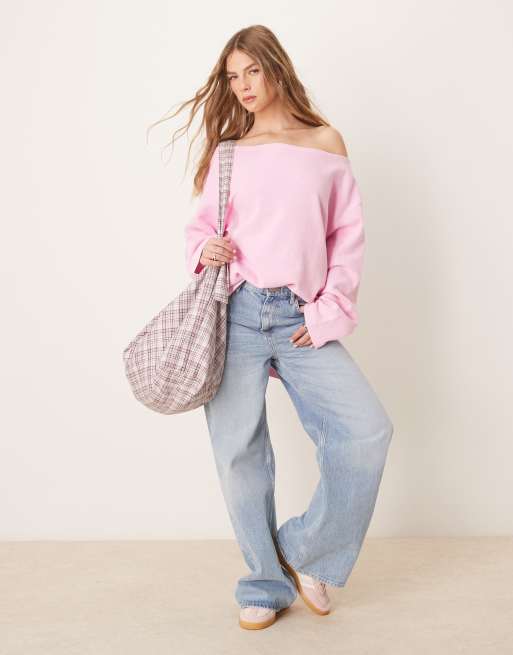 ASOS DESIGN - Forvasket pink offshoulder-t-shirt med lange ærmer og vaffelstruktur, 2 af 4