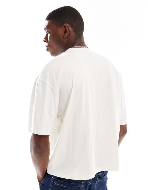 ASOS DESIGN - Forvasket råhvid, oversized og firkantet T-shirt med sommergrafik, 3 af 4