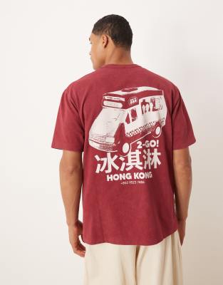 ASOS DESIGN - Forvasket rød afslappet T-shirt med bygrafik
