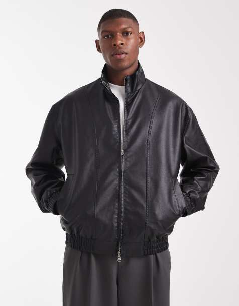 ASOS DESIGN - Forvasket sort bomber-jakke i imiteret læder - view 1