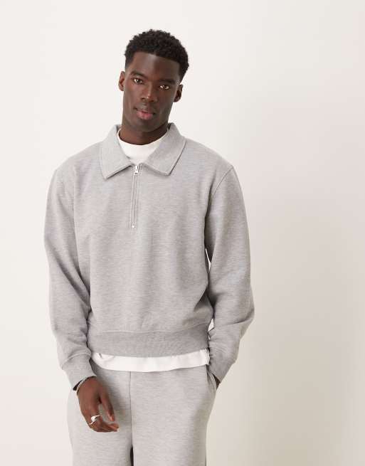 ASOS DESIGN - Forvasket sort og oversized sweatshirt med krave og kvart lynlås