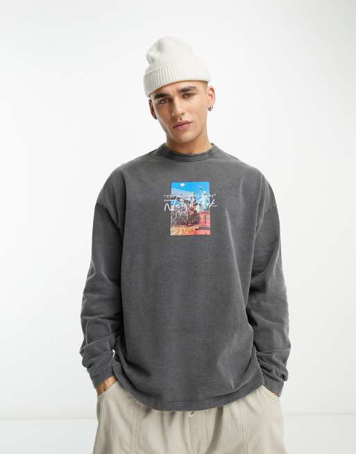 ASOS DESIGN - Forvasket sort oversized langærmet T-shirt med NYC-print 