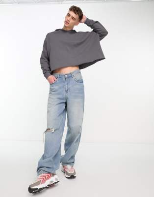 ASOS DESIGN - Forvasket sort oversized og cropped hættetrøje