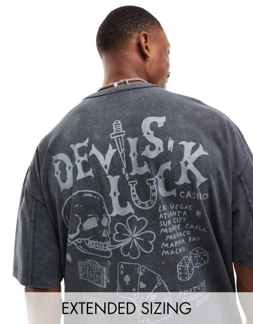 ASOS DESIGN - Forvasket sort oversized T-shirt med grungeprint på ryggen