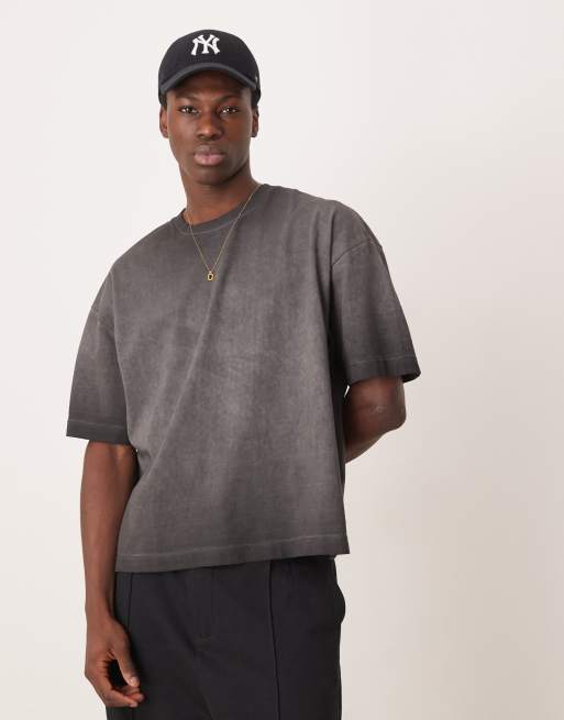 ASOS DESIGN - Forvasket sort, stykfarvet, oversized og firkantet T-shirt