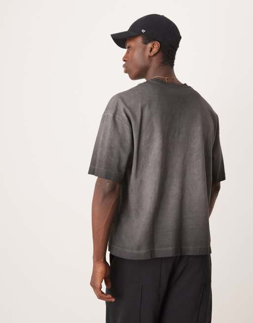 ASOS DESIGN - Forvasket sort, stykfarvet, oversized og firkantet T-shirt, 4 af 4