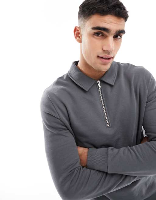 ASOS DESIGN - Forvasket sort sweatshirt med polokrave og kvart lynlås, 4 af 4