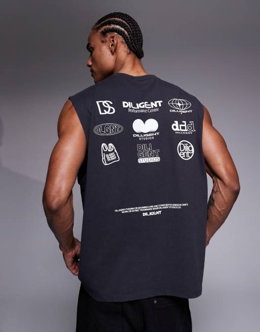 ASOS DESIGN - Forvasket sort tanktop med oversized pasform i kraftigt stof