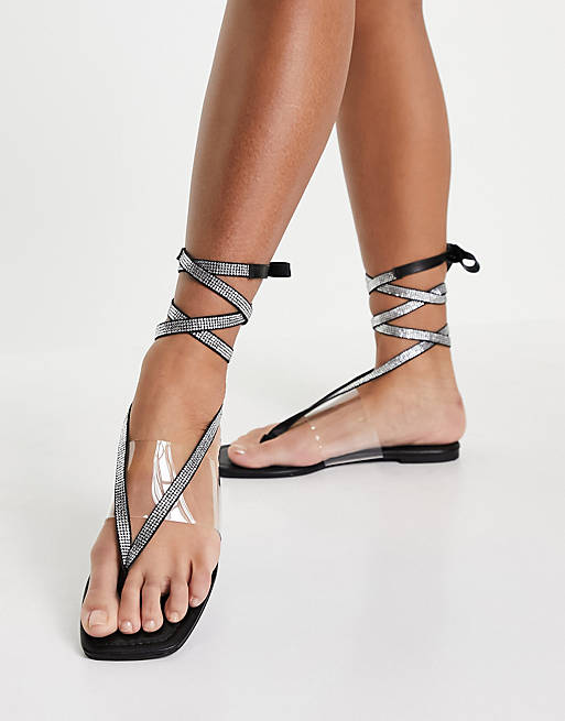 ASOS DESIGN Forward sandal with embellished ankle ties