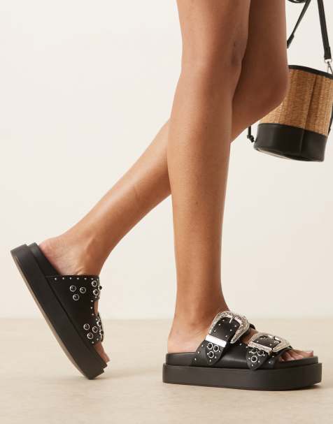 ASOS DESIGN - Forward - Sorte chunky sandaler med formstøbt sål og western-spænde - view 1