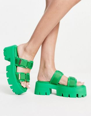 ASOS DESIGN Foster double strap chunky flat sandals in green