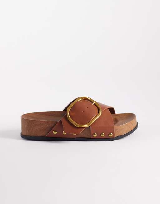 ASOS DESIGN - Foster - Gyldenbrune mule-sandaler med træsko-design, 2 af 4