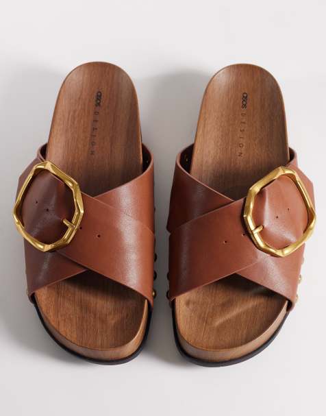 ASOS DESIGN – Foster – Jasnobrązowe skórzane sandały chodaki - view 1