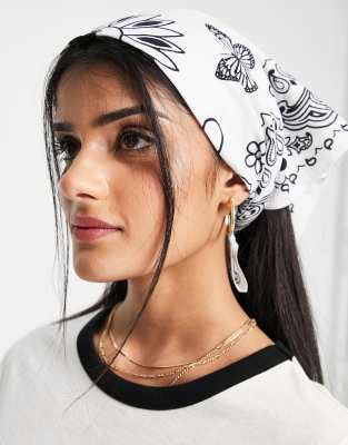 ASOS DESIGN - Foulard bianco in cotone con stampa yin-Yang