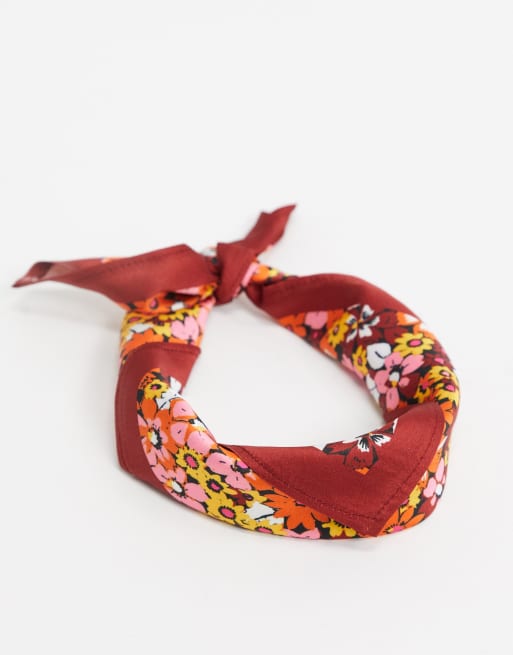 ASOS DESIGN - Foulard carré à fleurs en polyester satiné style années 1970 - Multicolore, 2 de 4