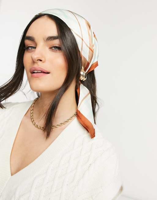 ASOS DESIGN - Foulard de taille moyenne en polysatin à carreaux et bord contrastant - Vert, 4 de 4