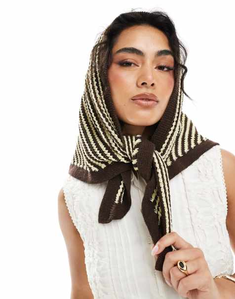 ASOS DESIGN - Foulard en maille crochetée - Rayures beurre et marron - view 1