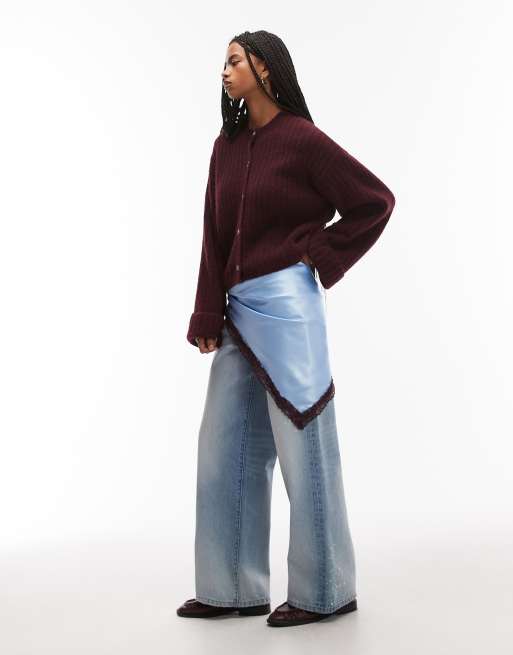 ASOS DESIGN - Foulard en satin avec bord en dentelle - Bleu, 2 de 3
