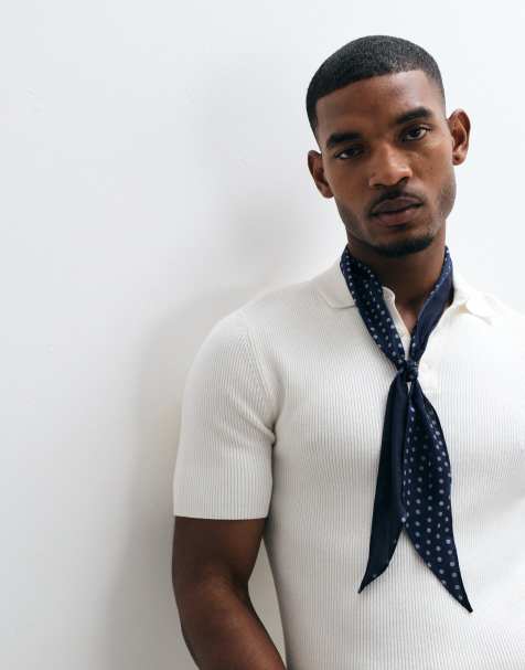 ASOS DESIGN - Foulard in raso blu navy a pois con bordo a punta - view 1