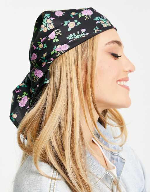 ASOS DESIGN - Foulard in raso di poliestere medio con stampa a fiori su base scura