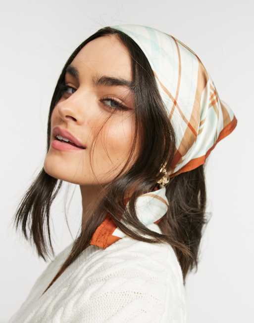 ASOS DESIGN - Foulard in raso di poliestere medio con stampa a quadri verdi con bordi