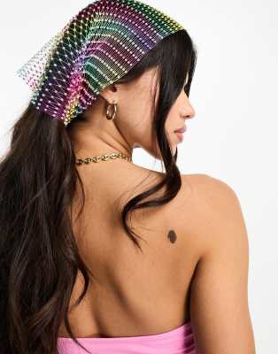 ASOS DESIGN - Foulard in rete con strass multicolore