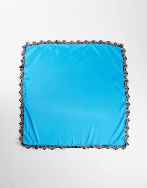 ASOS DESIGN - Foulard medio blu con finiture in pizzo - view 1