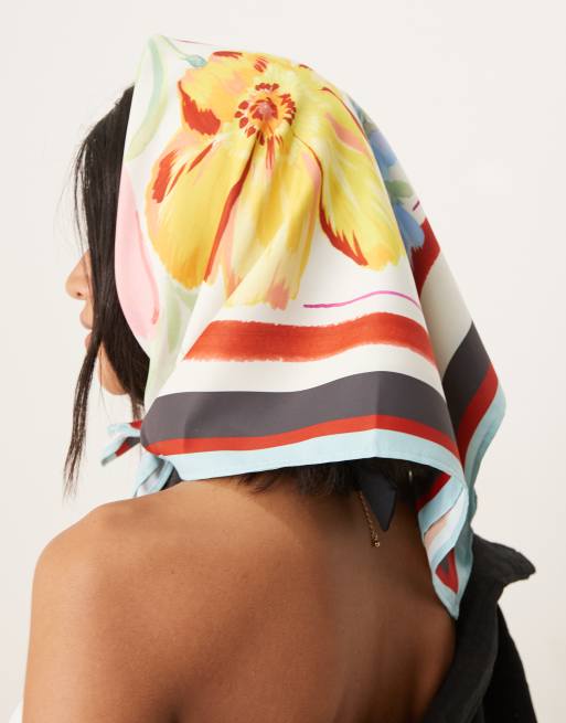 ASOS DESIGN - Foulard medio con stampa floreale effetto acquerello, 2 di 3