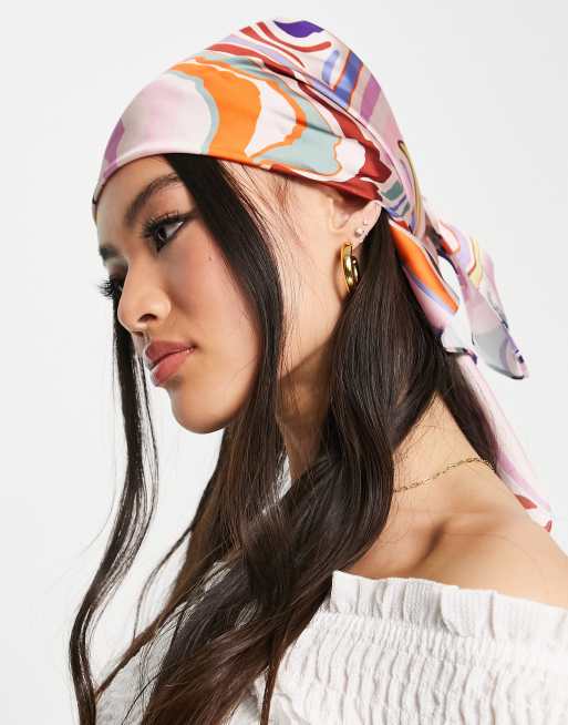ASOS DESIGN - Foulard medio in raso di poliestere con stampa astratta multicolore - MULTI