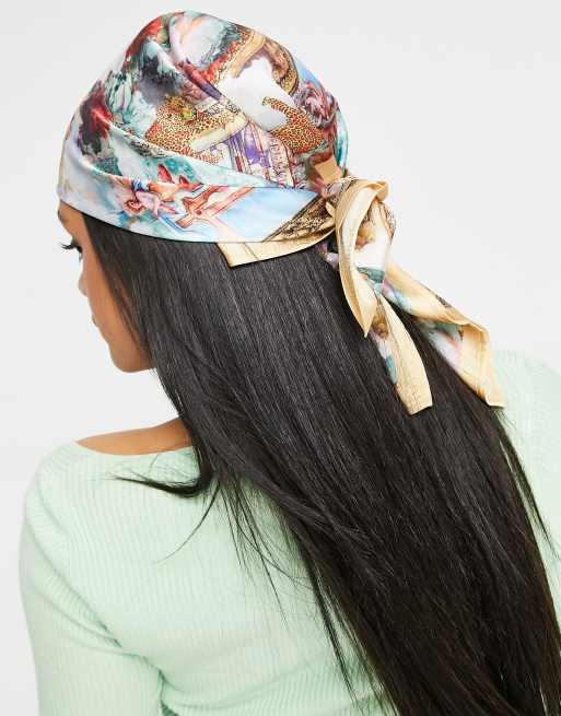 ASOS DESIGN - Foulard moyen en polysatin à imprimé chérubin style Renaissance, 2 de 4