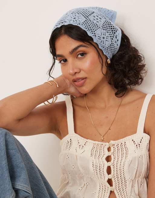 ASOS DESIGN - Foulard multipositions pour cheveux au crochet à surpiqûres - Bleu