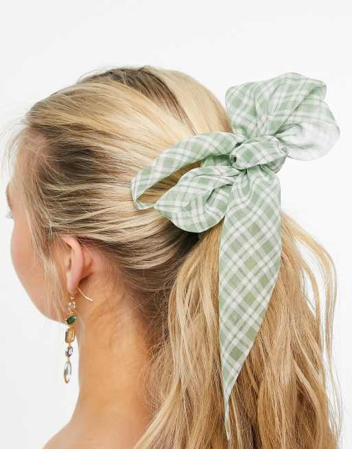 ASOS DESIGN - Foulard per capelli in tessuto trasparente verde a quadri