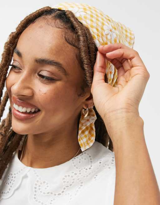 ASOS DESIGN - Foulard senape a quadretti con stampa di margherite, 4 di 4