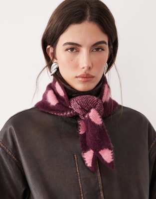 ASOS DESIGN - Foulard triangle brossé à pois - Rose et bordeaux-Multicolore