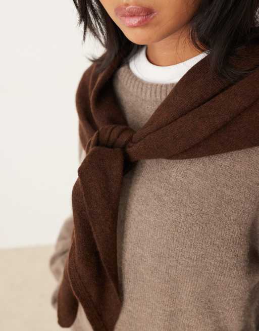 ASOS DESIGN wool knit triangle scarf in chocolate