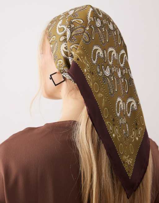 ASOS DESIGN - Foulard verde e cioccolato con stampa bandana, 2 di 3