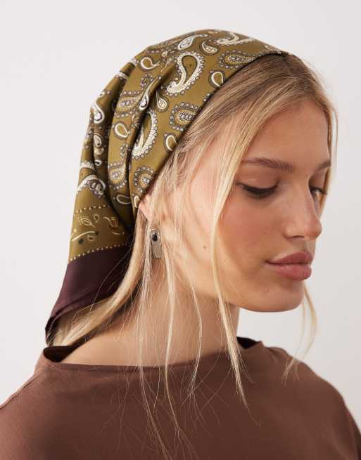 ASOS DESIGN - Foulard verde e cioccolato con stampa bandana, 3 di 3