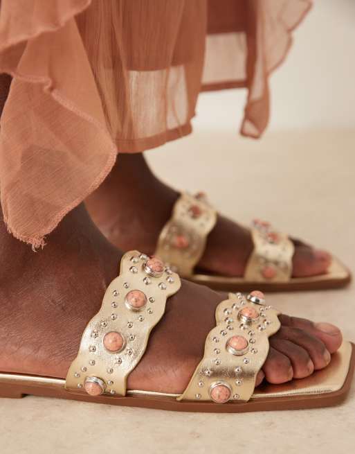 ASOS DESIGN Found flat mules with stones in gold, 4 of 4