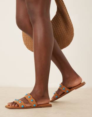 ASOS DESIGN – Found – Ljusbruna platta mules med öppen häl och stenar - view 1