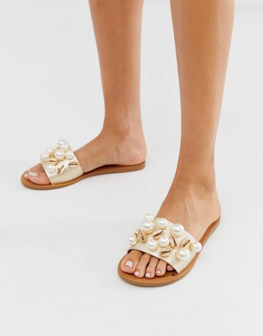 leather embellished flat sandals