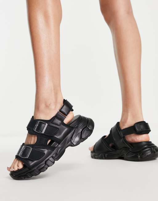 ASOS DESIGN Fountains chunky sporty flat sandals in black