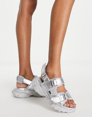 ASOS DESIGN Fountains chunky sporty flat sandals in silver