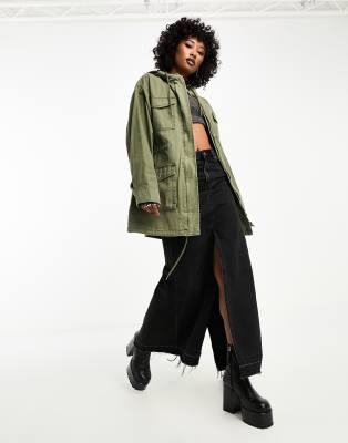 ASOS DESIGN four pocket utility parka jacket in khaki-Green