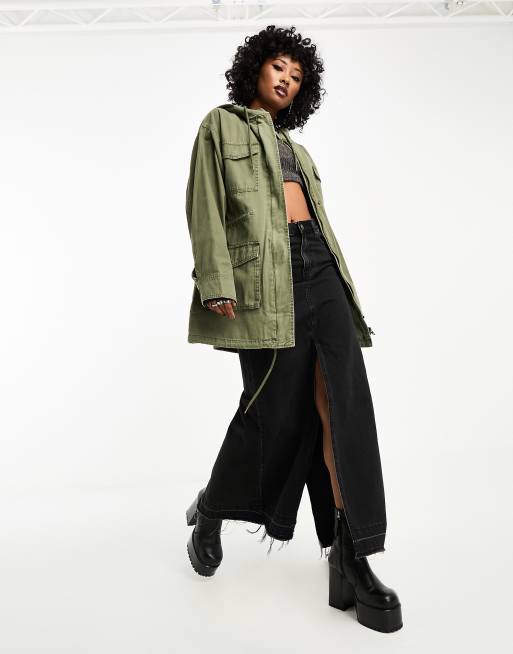 ASOS DESIGN four pocket utility parka jacket in khaki | ASOS