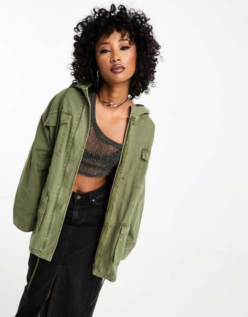 ASOS DESIGN four pocket utility parka jacket in khaki