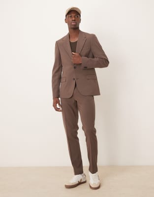 Asos Design Four Way Stretch Skinny Fit Suit Jacket In Brown