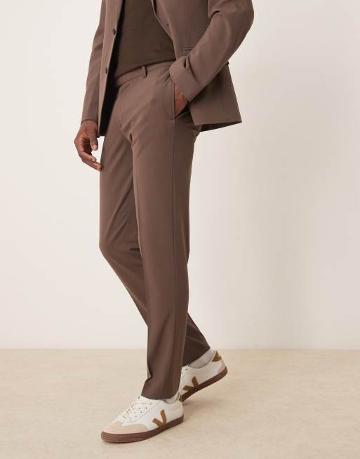 ASOS DESIGN four way stretch skinny fit suit pants in brown | ASOS