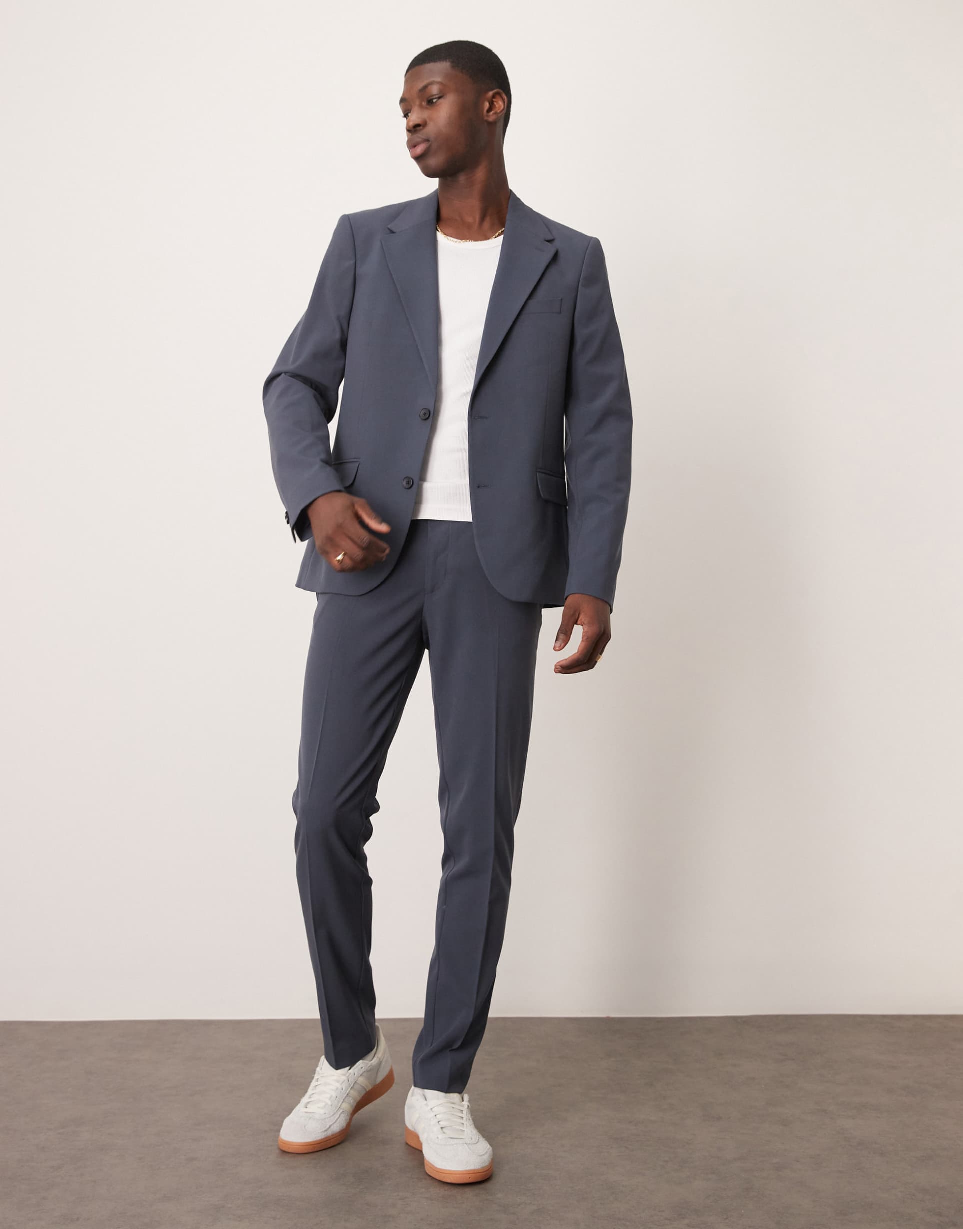 ASOS DESIGN four way stretch skinny fit suit pants in navy