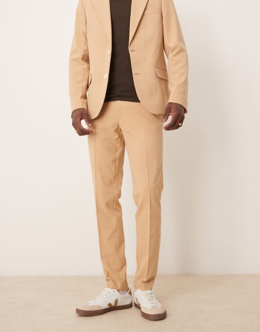 ASOS Design four way stretch skinny fit suit pants in pebble-Neutral