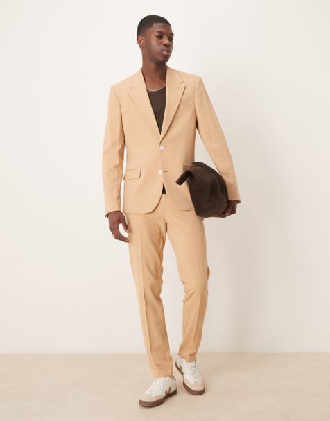 ASOS DESIGN four way stretch skinny fit suit set in pebble - view 1
